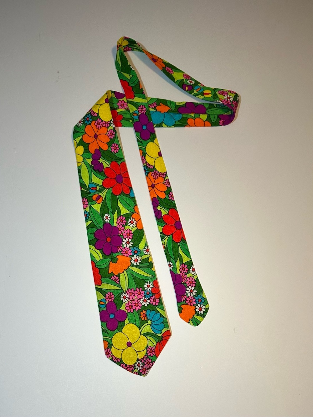 Vtg 60s Mod Floral Barkcloth Necktie Tie Aloha Hawaiian Colorful Hippie Hipster